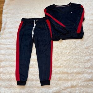 VTG Y2K Tommy Hilfiger Velour Velvet Blue Tracksuit Set 2pc Size L UNISEX